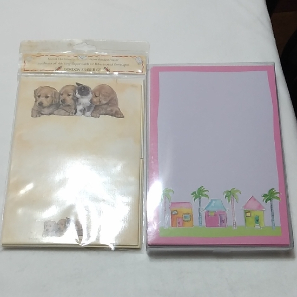 Cream Puppy 20pc. Stationary Paper And 20 Pc Envelopes And Pink Tropic 20 Pc Set